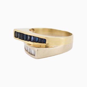 White and Yellow Gold Ring with Sapphires and Diamonds