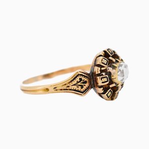 Neorenaissance Ring aus 18 Karat Gold, Emaille und Diamant