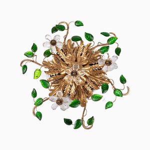 Green Leaves Flush Mount attributed to Maison Baguès, 1940s