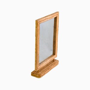 Miroir de courtoisie en rotin Mid-Century Modern