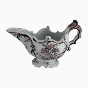 Saucière Delft Violette et Blanche avec Fleurs, Circa 1760