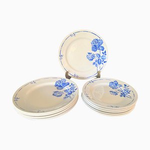 Vintage French White and Blue Ironstone Dinner Set by St Amand, 1920, Set of 12