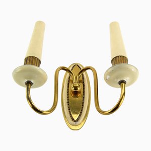 Vintage Brass and Wood Wall Light