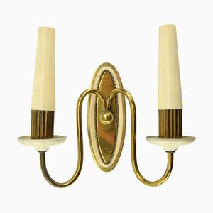 Vintage Wandlampe aus Messing & Holz