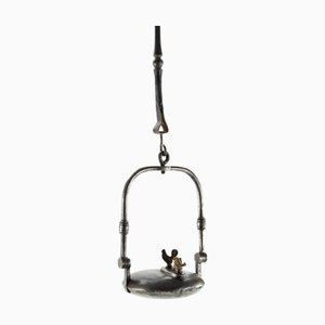 1800s French Cast Iron Betty Rooster Oil Lamp