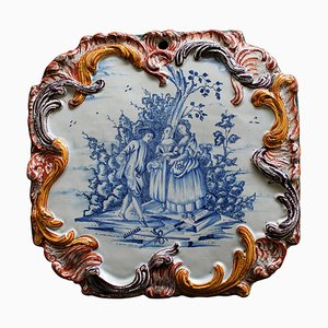 Plaque Polychrome de Delft avec une Scène Courtoise Delft, Circa 1760
