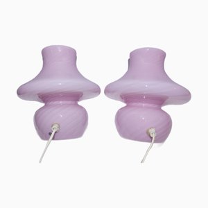 Pink Murano Glass Mushroom Lamp, Italy, 1960s, Set of 2