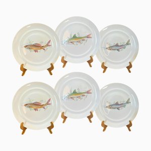 French Limoges Porcelain Fish Platter Set, 1930, Set of 6