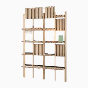 Modern Shelving System Handcrafted Natural Ash Wood on the Steel Frame Modular Shelves 78.7x88.5 Inch