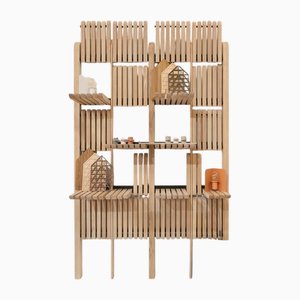 Modern Shelving System Handcrafted Natural Ash Wood on the Steel Frame Modular Shelves