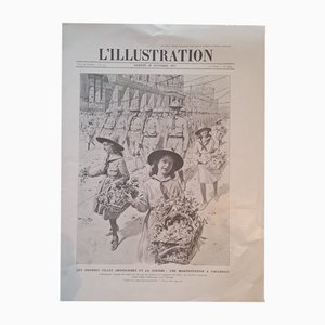 1914-18 la Grande Guerre, des éclaireuses américaines répandant des pétales de rose devant le régiment de l'Ohio en route pour la guerre en Europe