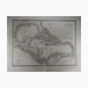 Mappa del Texas e del Golfo del Messico, Antille e Cuba Prima edizione originale del 1838 di Pierre M. Lapie Map
