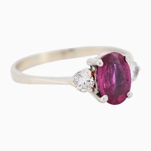 Gold and Platinum Ruby and Diamond Trilogy Ring, Size 7.75
