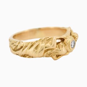 Anillo Art Nouveau con decoración de diamantes y oro de 18 k