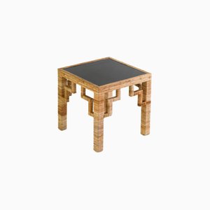 Rattan Side Table Black Laquered Top