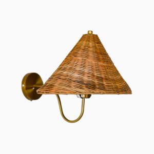 Wicker Rattan Wall Sconce, Mid Century Modern Style