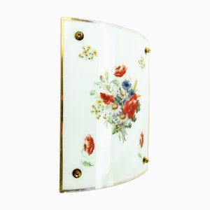Early 20th Century Milk Glass Wall Lights with Flowers, Set of 2