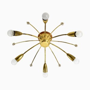 Modernist Brass Sun-Shaped Flush Mount Attributed to J. T. Kalmar for Kalmar, Austria, 1950s