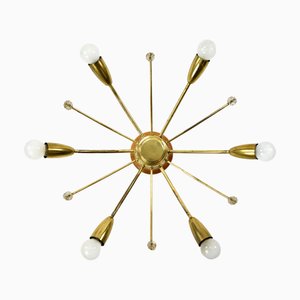Modernist Brass Sun-Shaped Flush Mount Attributed to J. T. Kalmar for Kalmar, Austria, 1950s