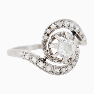 Belle Époque Size 8 Swirl Ring in Platinum with 0.50 Carat Total Diamonds, 1900
