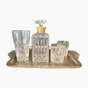 Französische Handgeschliffene Whisky Karaffe oder Karaffe, Kristallglas & Mixing Pitcher, 1960er, 4 . Set