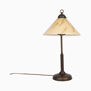 1930er Große Art Deco Tischlampe mit Lampenschirm aus Opalglas