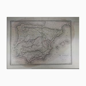 Mappa antica dell'antica Iberia o della Spagna, un'edizione originale del 1838 di una mappa di Pierre M Lapie. De L'Ibérie Ou Espagne Ancienne.