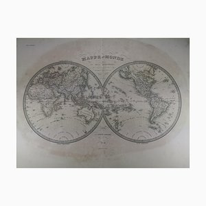 Mappa del mondo che mostra i due emisferi Edizione originale del 1838 di Pierre M. Lapie Map