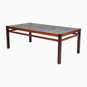 Mesa de centro de palisandro y azulejos de gres de Tue Poulsen, años 70