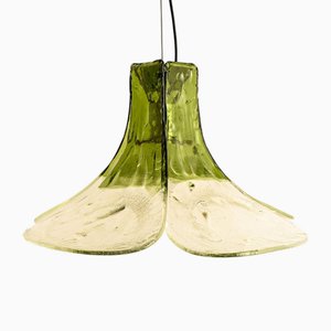 Lampada a sospensione in vetro verde e trasparente di Carlo Nason per Mazzega, 1960