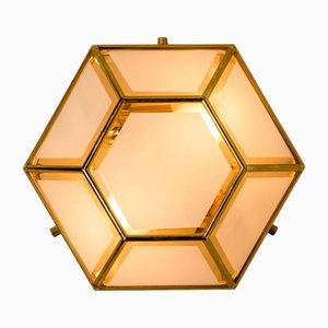 Hexagonal Brass Glass Light from Glashütte Limburg, 1970s