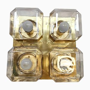Quadratische Vintage Messing Einbauleuchte aus Glas von Glashütte Limburg, 1960er
