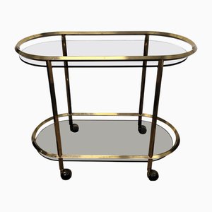 Italian Two-Tier Brass and Glass Bar Cart with Dark Glass Top by Milo Baughman, 1970s