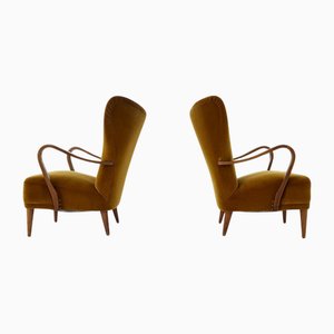Moderne Art Deco vLounge Stühle aus Samt, Schweden, 1940er, 2er Set