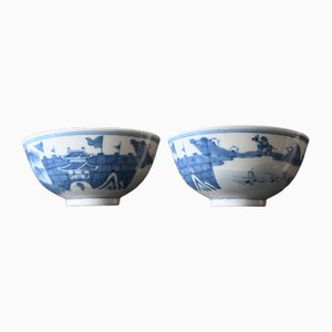 Antique Chinese Blue and White Porcelain Bowls from Kangxi, 18th Century, Set of 2