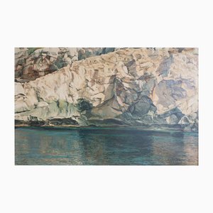 Ferran Martí, Rocky Coastline & Shimmering Water, Oil on Canvas