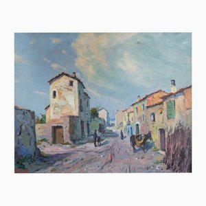 Ramon Trulls Pons, Scena di strada del villaggio di Caserras, dipinto ad olio