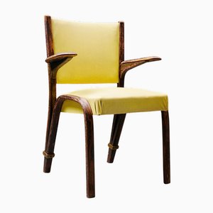 Silla francesa de madera y tapicería amarilla, Francia, años 50