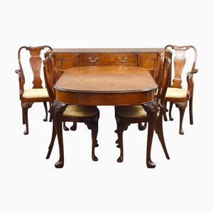 Tavolo e sedie in stile Queen Anne in noce, anni '20, set di 9