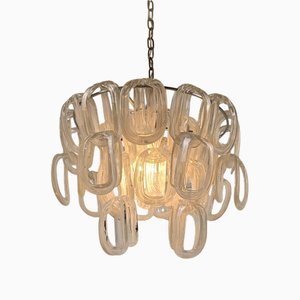 Vintage Italian Chandelier in White and Clear Murano Glass, 1970s
