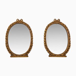 Early 20th Century Small Oval Gilt Composition Wall Mirrors, 1890s, Set of 2