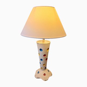 Tischlampe aus emailliertem und verziertem Holz, Italien, 1950er