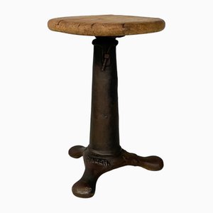 Industrial Italian Wood and Cast Iron Stool by Singer, 1930s