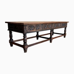 Table de Ferme de Réfectoire Antique avec Quatre Tiroirs, Espagne, 1890