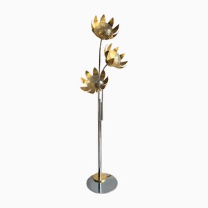 Lampada floreale in ottone e metallo, 1970