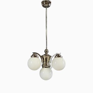 Lampadario Art Déco in metallo cromato, anni '30