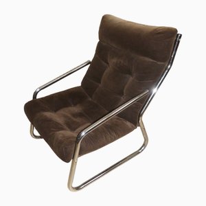 Vintage Stahlrohrsessel mit Gestell aus Chrombraun, 1970er