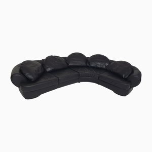 Sectional Sofas in Black Leather attributed to Wiener Werkstätte, 1980s, Set of 4