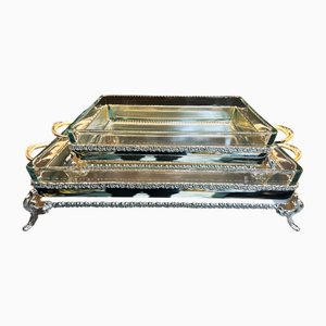 Plats de Service Artisanaux en Laiton avec Détails Floral, Set de 4