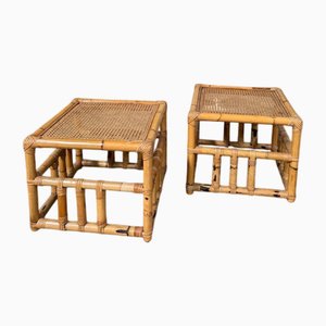 Mesa de sofá italiana Mid-Century moderna de bambú con tablero de paja Vienna al estilo de Vivai Del Sud, años 60. Juego de 2